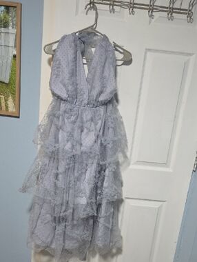 JUST ME Women's Lavender Ruffle Tulle Halter Dress